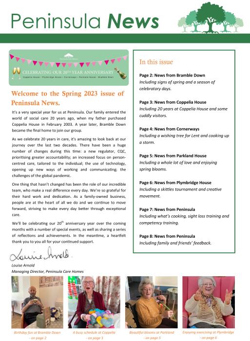 Peninsula Care Homes March Newsletter 2023