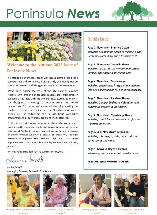 Peninsula Care Homes September Newsletter 2023