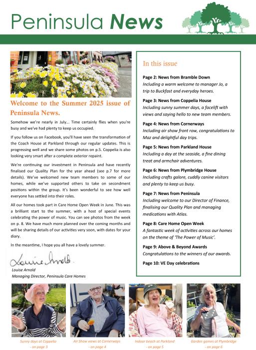 Peninsula Care Homes June 2025 Newsletter