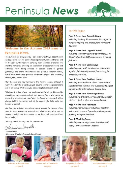 Peninsula Care Homes September Newsletter 2025