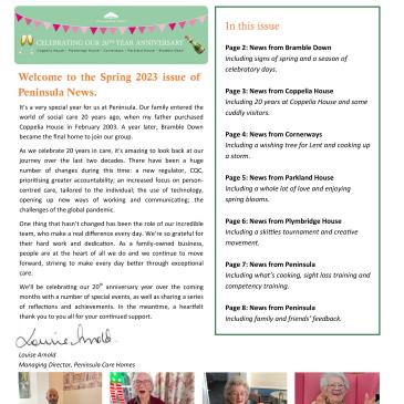 Peninsula Care Homes March Newsletter 2023