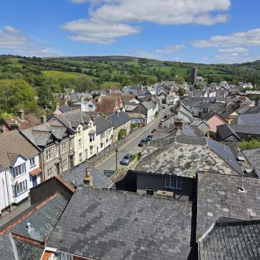 Photo shows view of Moretonhampstead and Dartmoor from Coppelia House bedroom