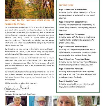 Peninsula Care Homes September Newsletter 2025