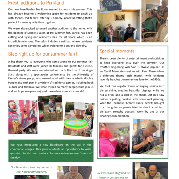 Parkland House Autumn Newsletter Extract